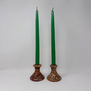 Vintage Brown Granite Candle Holders Pair